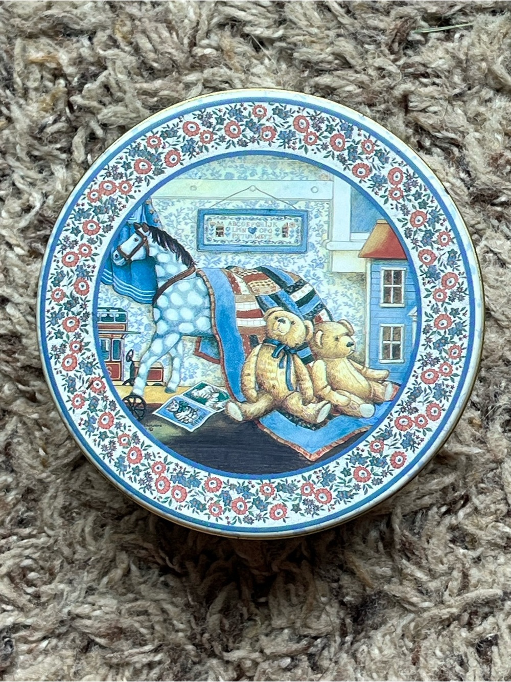 Trippie’s Inc. Vintage Tin & Coasters Teddy Bear Rocking Horse Set Of 6